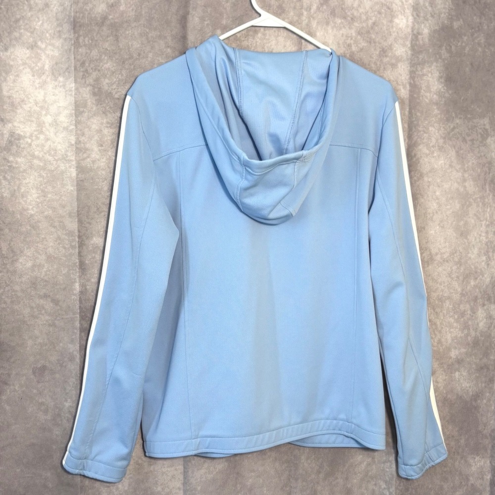 Adidas Women's Large Y2k Climalite Blue Full Zip Hoodie Track Jacket 3 Stripes - Picture 2 of 6